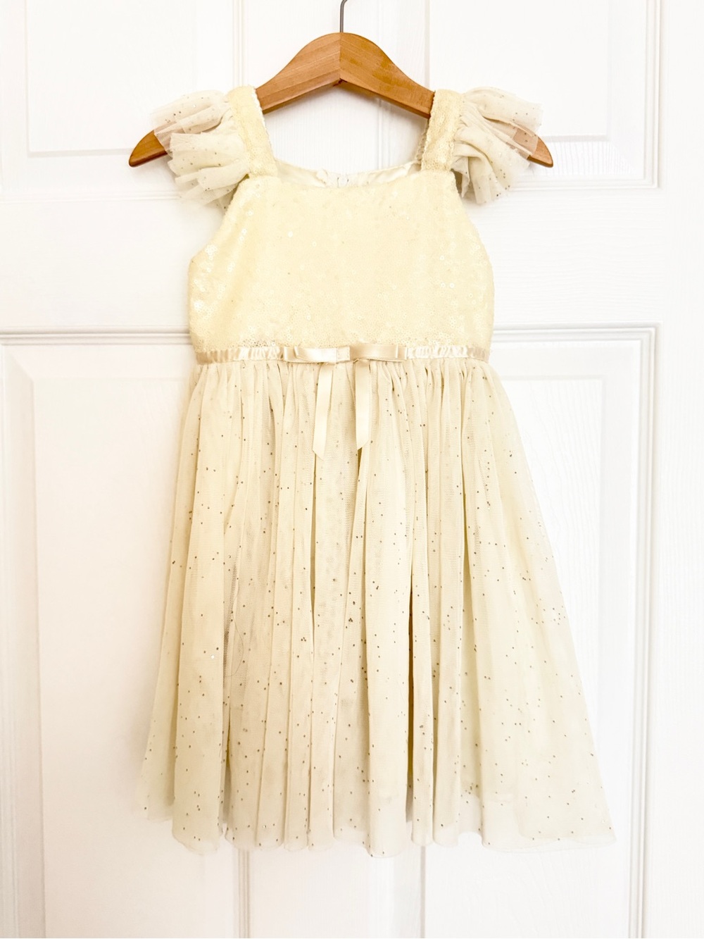 3T toddler girls’ square neck Popatu Cream Sparkle Tulle Dress with sequin top